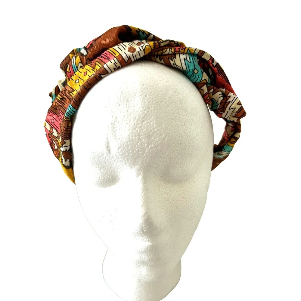 Vintage 1970s 1980s Aztec Geometric Wired Headband Hair Wrap Boho Indie EUC